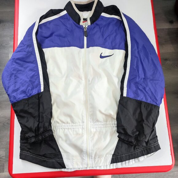 Nike Vintage training coat/ track jacket blue and white women's size L 12-14 - Picture 1 of 15